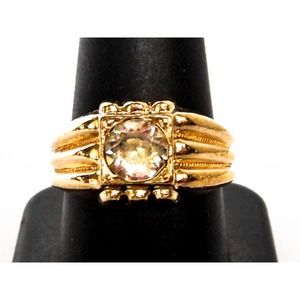 Mens Diamond Rhinestone Engagement Ring , Gold tone Size 10